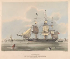 Jernskipet «Ironsides» bygget i Liverpool av Jackson Gordon amp; Co. i 1838, ca. 1838 (litografi, fargelagt)