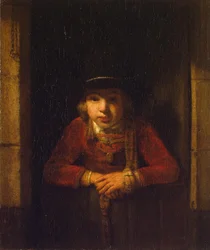 Gutt som ser gjennom vinduet, ca. 1647