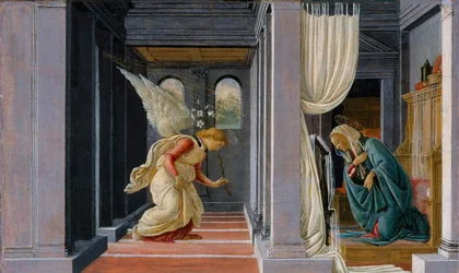 Bebudelsen, ca. 1485 (tempera og gull på tre)