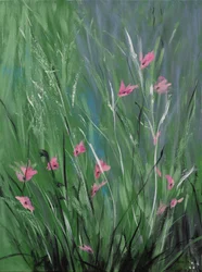 Rosa blomster, 2018 (akryl på lerret)