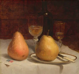 To pærer på en bordplate, ca. 1866 (olje på lerret)