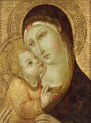 Madonna og barn (tempera og bladgull på panel)