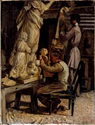 Billedhuggerverkstedet. Maleri av Sante Bertelli (1840-1892)