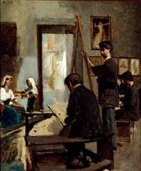 Studiet av grå farger (et malers atelier) (olje på lerret