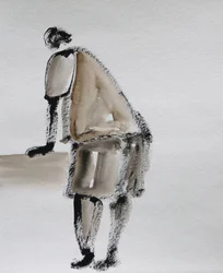 Minimalistisk figur i foroverbøyd stilling