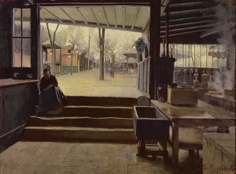 Kjøkkenet eller laboratoriet i Moulin de la Galette, Paris (olje på lerret)