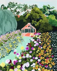 Blomstrende hage-drivhus