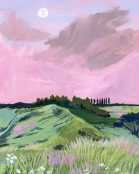 Pink Sky Over Rolling Hills