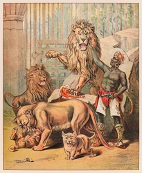 Opptredende løver med sin handler på Barnum & Bailey Circus fra P.T.Barnum
