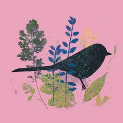 Fugl og blader, 2019 (blekk monoprint)