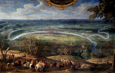 Handlingene til Louis II av Bourbon, Prince of Conde (Bourbon-Conde) (Grand Conde) (1621-1686), blokade av Paris i 1649 under Fronde-maleriet av Frelseren Le Conte (Leconte, Le Comte, Lecomte) (1659) -1694) Chantilly fra 1600-tallet, Musee Conde