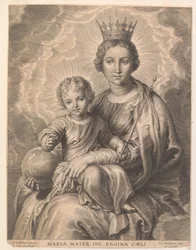 Mary med barn og jordklode Maria mater dei, regina caeli (tittel på objekt)