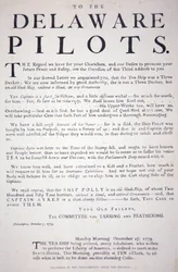 Faksimile av proklamasjonen fra Philadelphia-patriotene til Delaware-pilotene som advarer dem om ikke å forholde seg til det britiske teskipet, 7. desember 1773 (lito)
