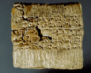 Assyrisk sivilisasjon: gravert boks med kileskriftfigurer om produksjon av to sølvgruver. Istanbul, arkeologisk museum