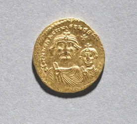 Solidus med Heraclius og hans sønn Heraclius Constantine (forside), c.616-625 (gull) (se CVL 499741 for bakside)