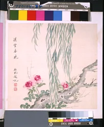 Album med blomster og fugler, ukjent dato (blekk og farge på silke)