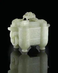 Arkaistisk kar og omslag, Tulu, Qianlong-perioden (1736-95) (blek celadon jade) (se også 619015)