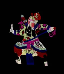 Figur fra Pekin-operaen. Malt papirklipp eller «Jian Zhi», kinesisk folkekunst, Peking.