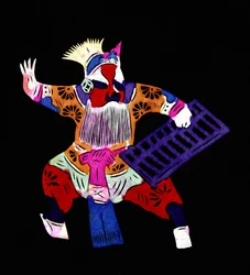 Figur fra Pekin-operaen. Malt papirklipp eller «Jian Zhi», kinesisk folkekunst, Peking.