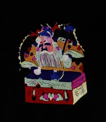 Mannlig figur, kinesisk guddom. Malt papirklipp eller «Jian Zhi», kinesisk folkekunst, Peking.