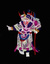 Mannlig figur fra Pekin-operaen. Malt papirklipp eller «Jian Zhi», kinesisk folkekunst, Peking.