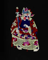 Mannlig figur fra Pekin-operaen med maske. Malt papirklipp eller «Jian Zhi», kinesisk folkekunst, Peking.