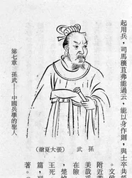 Portrett av kineseren Sun Tzu (Sun Zu eller Sun Zi eller Sunzi eller Souen Tseu), teoretiker bak Krigskunsten, 4. århundre f.Kr.