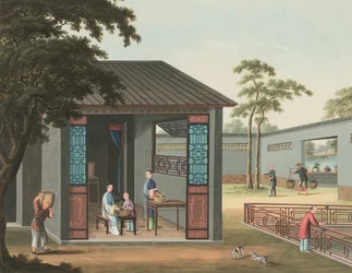 Teproduksjon, ca. 1820 (kroppsfarge og gullmaling på silke lagt ned på papir)