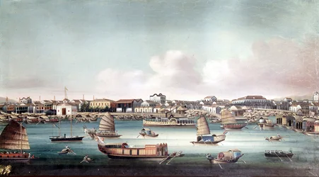 Havnen i Kanton (Kina) omkring midten av 1800-tallet. Anonymt kinesisk maleri.