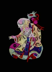 Yaowang Dian, taoistisk medisingud. Malt papirklipp eller «Jian Zhi», kinesisk folkekunst, Peking.