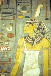Det gamle Egypt, Utskjæring/Maling, Ramses I#39;s grav, Theben, Gudinnen Maat, sannhetens og rettferdighetens gudinne, med strutsfjær (bilde)