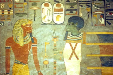 Det gamle Egypt, maleri, Ramses I før Ptah, bak hvem en djed-søyle er, Ramses Is grav, Theben