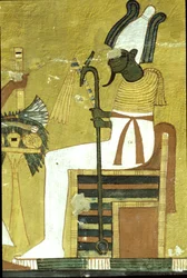 Det gamle Egypt, veggmaleri Inherkhau-graven, Theben, Osiris sittende foran offerbordet, 20. dynasti (bilde)