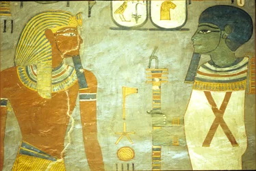 Det gamle Egypt, veggmaleri, Ramses I#39;s grav, Kongenes dal 19. dynasti, Ramses I før Ptah, skaperguden (bilde)