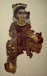 Koptisk kunst: likklede av kvinne kalt dame med korset ansee. Maleri på linlerret (4. århundre e.Kr.) Antinoe.