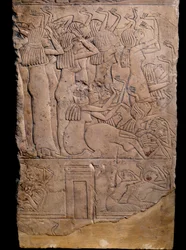 Egyptisk antikvitet: memfittgrav fra Horemheb til Saqqarah (Sakkarah eller Saqqara), lettelse: gråtende ved begravelsen til Horemheb. 18. dynasti (ca. 1550–1295 f.Kr.)