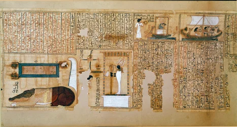 Egyptisk antikvitet: fragment av De dødes bok, papyrus fra Nebqed. Detalj som representerer vekten av sjeler. 18. dynasti. 1400-1350 f.Kr. Paris, Louvre-museet