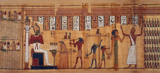 Egyptiske oldtidsminner: veiingen av sjelene, papyrus fra Chahapiimous Dødebok, overordnet for Amons astronomer. Ptolemeisk tid (332-30 f.Kr.). Omkring 500-100 f.Kr. Paris, Louvre-museet.