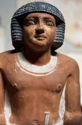 Mannsfigur, Malt kalksteinsstatue, egyptisk sivilisasjon, Detalj
