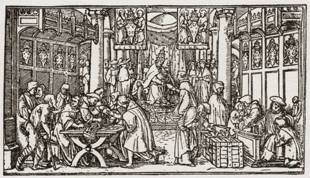 Et avlatssalg i Tudor-perioden i England (gravering)