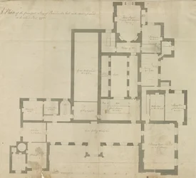 Interiør i Beaudesert Hall og Park: pennetegning