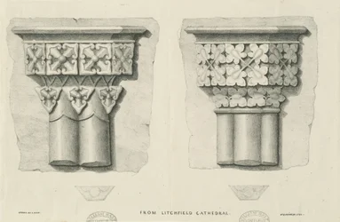 Interiør i Lichfield Cathedral - Utskåret løvverk: litografi og [? 1800-tallet] (trykk)