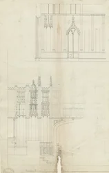 Interiør av Lichfield Cathedral - West End of Choir: pennetegning, nd [c 1780] (tegning)