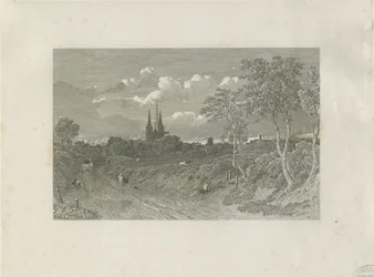 Lichfield Cathedral - West View (fjern): gravering og [?1700-tallet] (trykk)