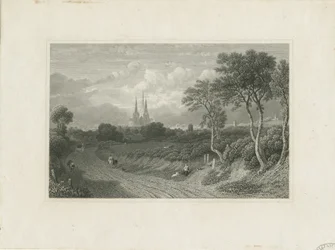 Lichfield Cathedral - West View (fjern): gravering og [?1700-tallet] (trykk)