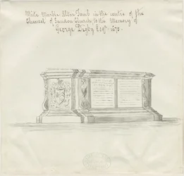 Sandon Church - Tomb of George Digby: sepia vask tegning, nd [?18th cent] (tegning)