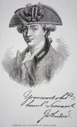 Portrettet og autografen til major John Andre (litho)