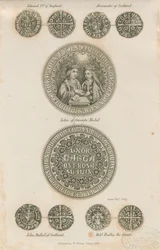 Tutbury - Plate of Medieval Coins: gravering, nd [c 1832] (trykk)