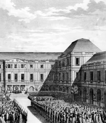 Fete gitt av Napoleon I Bonaparte (1769-1821) i National Palace of the Directory (Palace of Luxembourg) i Paris etter handelen med Campo Formio 20. fredag ​​An VI (10. desember 1797). Paris, bibliotek ved Institutt for revolusjonshistorie