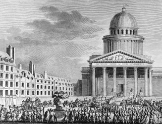 French Revolution: Apotheose av Jean Jacques Rousseau (1712-1778), hans oversettelse til Pantheon 11. oktober 1794. Paris, bibliotek ved Institutt for revolusjonshistorie